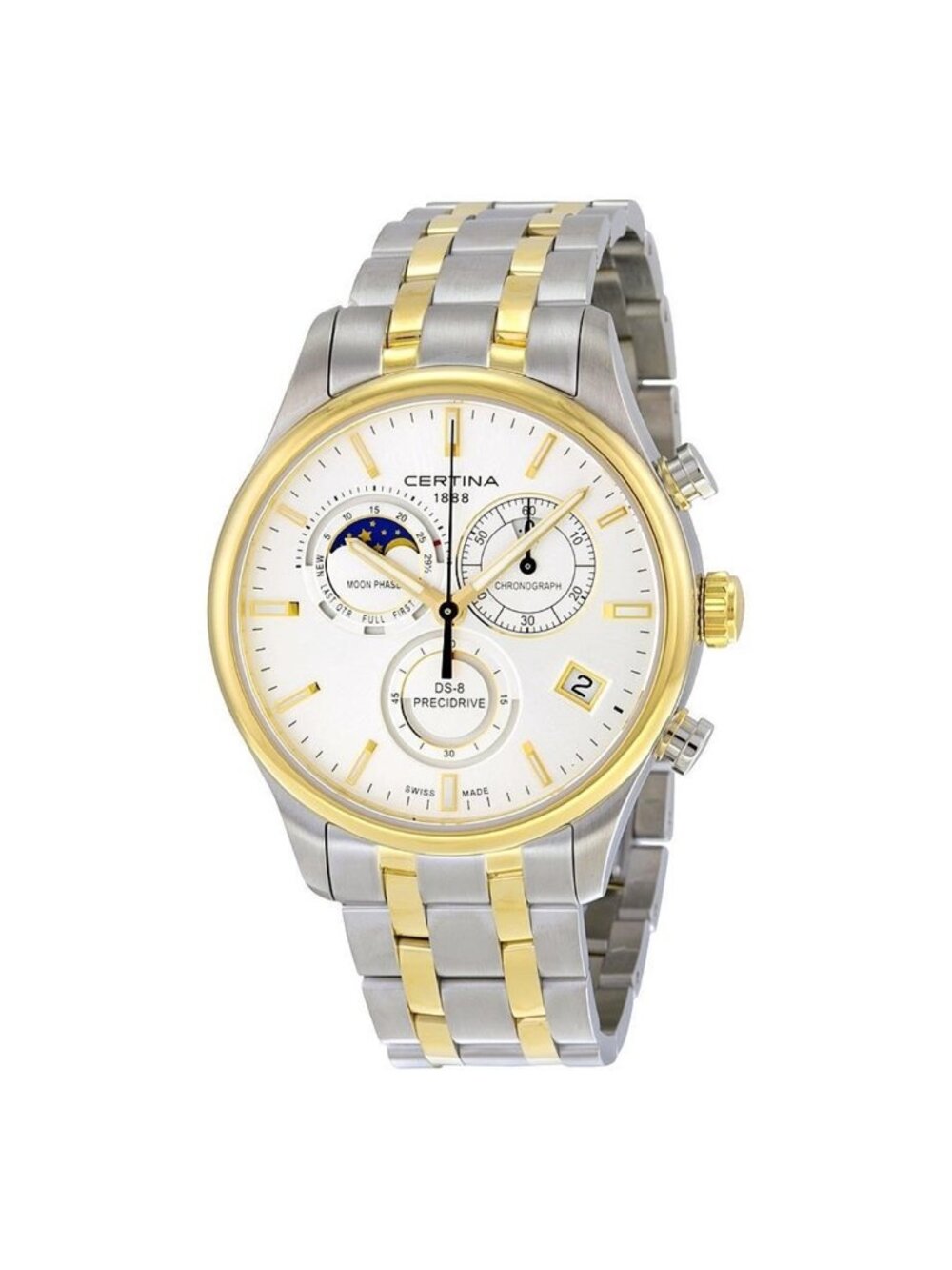 NWT Certina DS-8 Chrono Moonphase Silver Dial Two-tone Men's Watch C033450220310